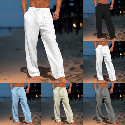 Casual Wide-Leg Straight Pants With Pockets Fashion Drawstring Trousers For Men Clothing