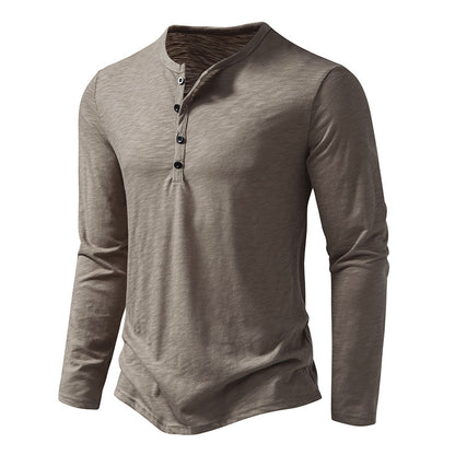 Men's Long-sleeved T-shirt Fashion Casual Solid Color Pullover Button Top Autumn And Spring Clothing