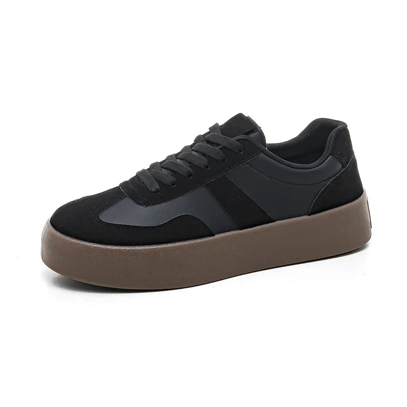 Unisex Retro Brown Leather Platform Sneakers